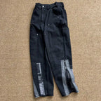 Japanese Retro Double Knee Patch with Ethnic Style Cashew Flower Patch Patchwork Jeans for Men and Women's Fashion Pants