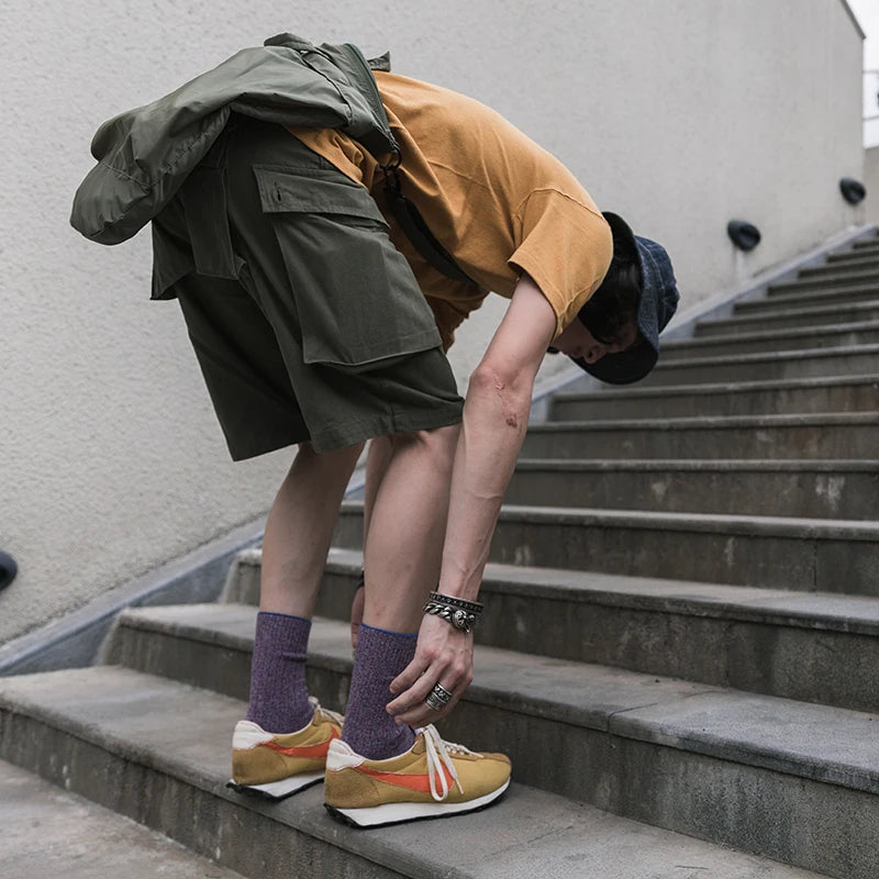 New Herringbone Twill Shorts with Multiple Pockets Men's Army Green Shorts