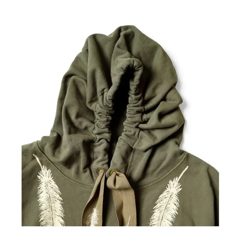 24AW KAPITAL Hirata and Hiroshi Japanese Casual Feather Print Embroidered Loose Men Pullover Hoodie