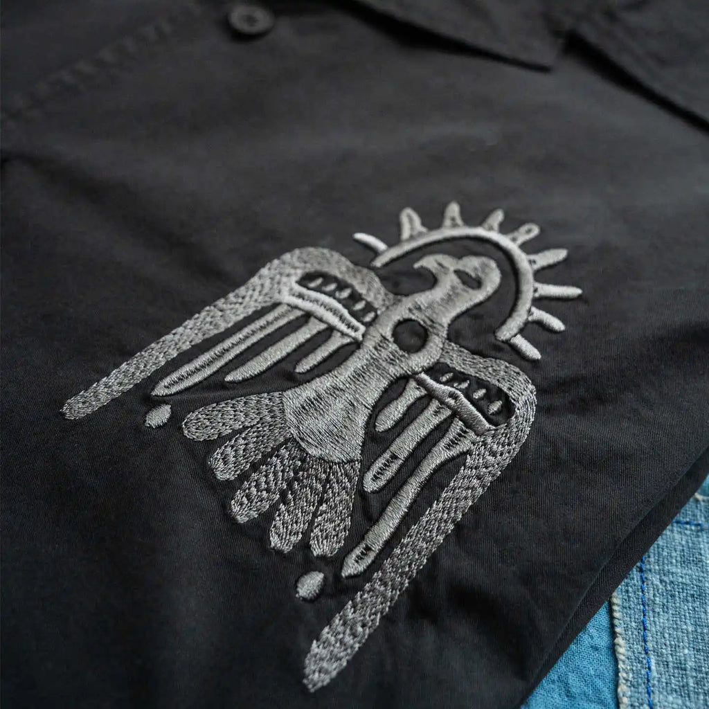 Japanese Thunderbird Embroidered Short Sleeve Casual Loose Shoulder Summer Shaped Shirt Men and Women