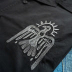 Japanese Thunderbird Embroidered Short Sleeve Casual Loose Shoulder Summer Shaped Shirt Men and Women