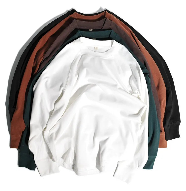 American Retro Double-sided Velvet Loose Curved Hem Warm Base T-Shirts Casual Shoulder Long Sleeved Tees Sweatshirt for Men