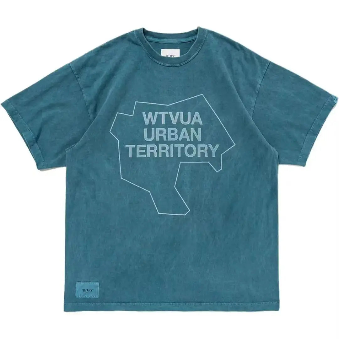 25SS Japanese Fashion COTTON Washed Vintage Wax Printing Casual Sports Short-sleeved T-shirt