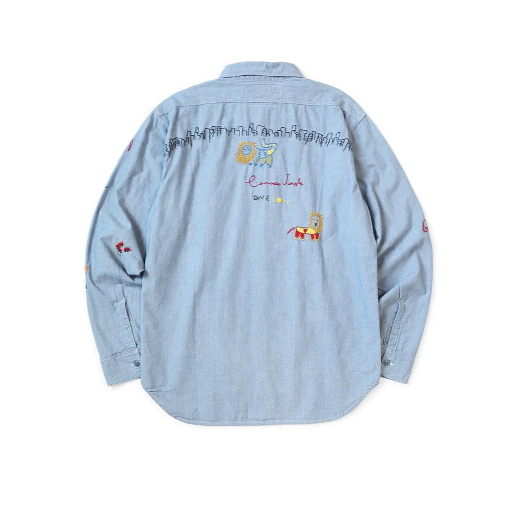 25AW KAPITAL Hirata Kazuhiro Casual Lion Flower Ten Thousand Needle Embroidery Lapel Cotton Long Lining Shirt for Men