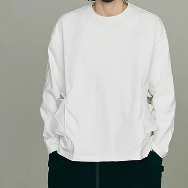 Hot Selling CMF Men's and Women's Outdoor Spliced Long Sleeved T-shirt with Nylon Pocket Loose Cotton Base Pullover