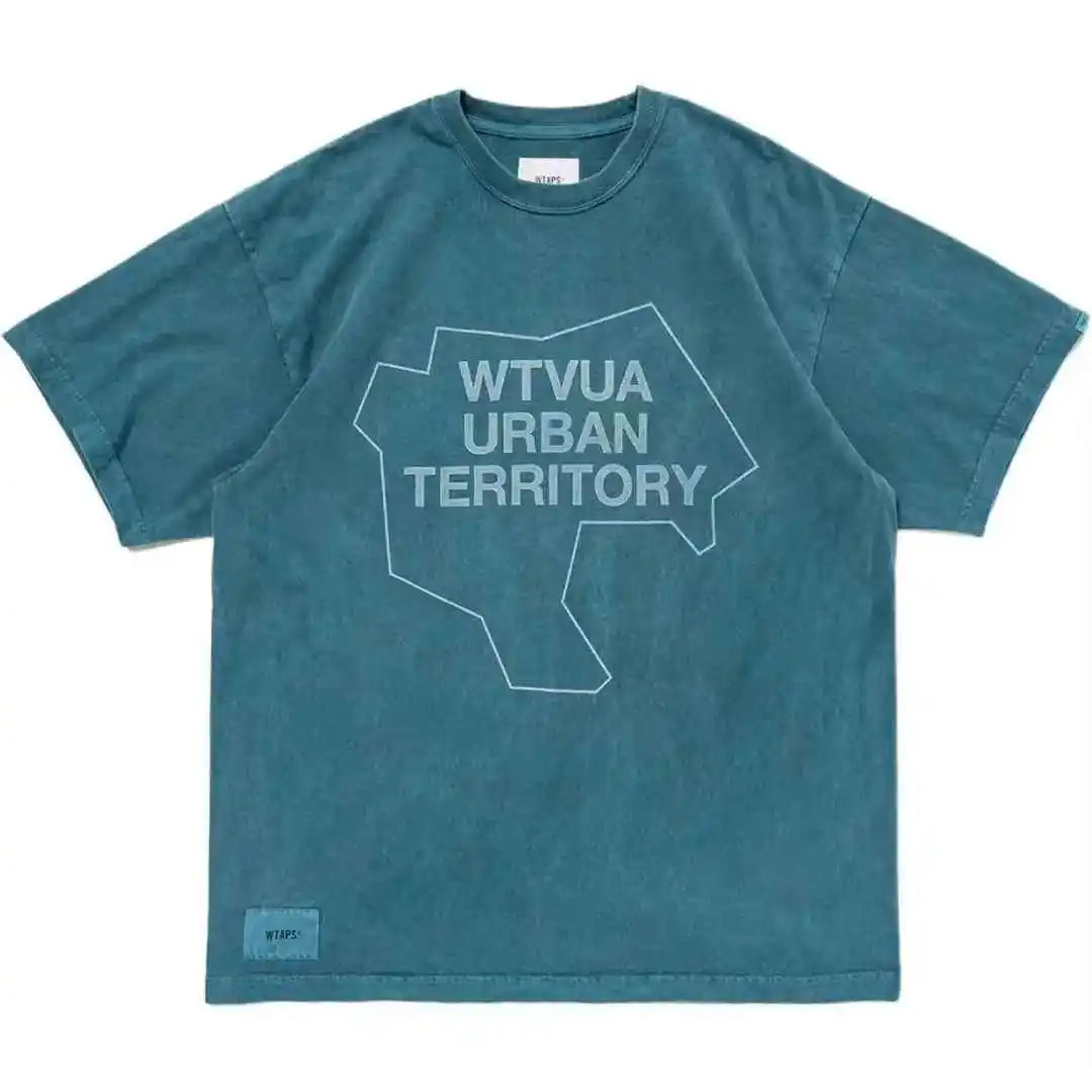 25SS Japanese Fashion COTTON Washed Vintage Wax Printing Casual Sports Short-sleeved T-shirt