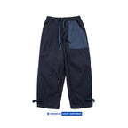 Japanese Style Men's Personalized Color Block Splicing Elastic Waist Loose Women's Bamboo Cotton Casual Pants Trendy
