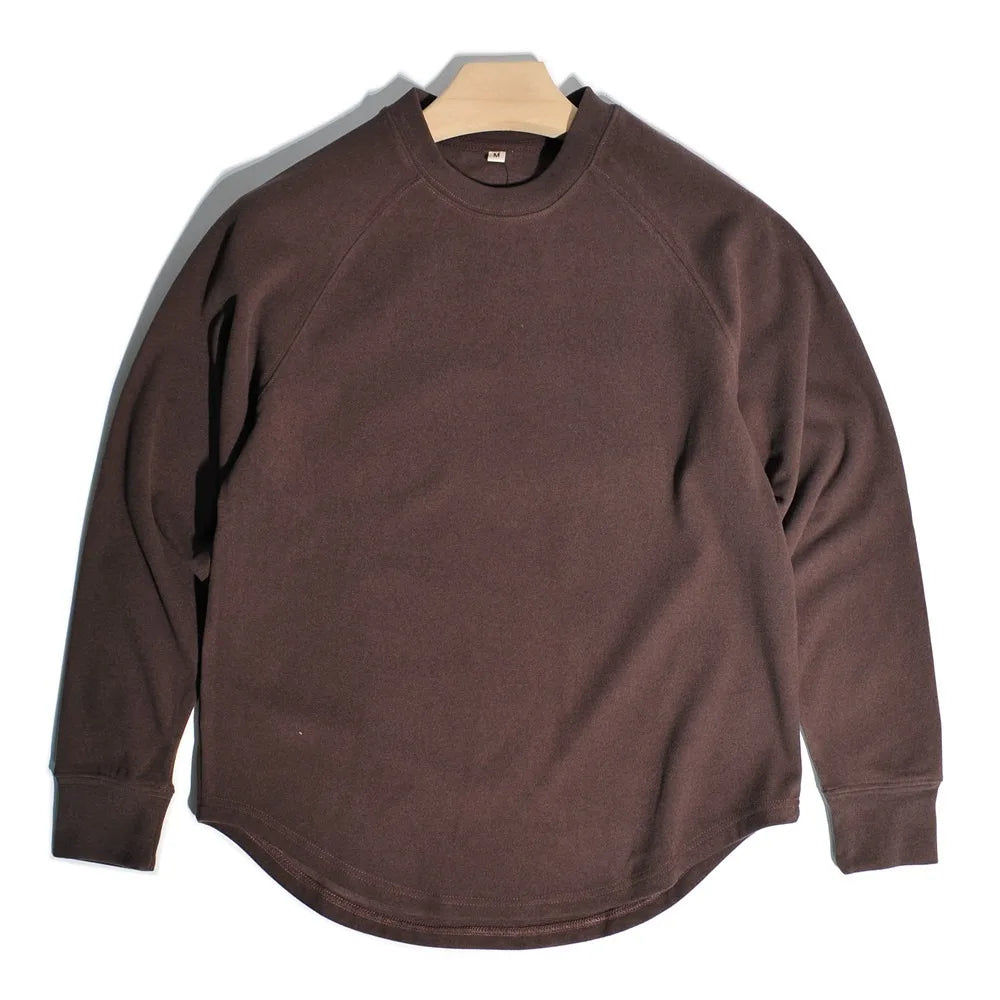 American Retro Double-sided Velvet Loose Curved Hem Warm Base T-Shirts Casual Shoulder Long Sleeved Tees Sweatshirt for Men