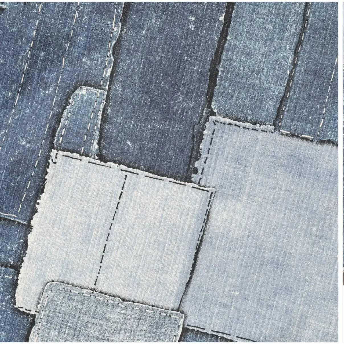 24AW JELADO Japanese Retro Men's and Women's Printed Denim Patchwork Collarless Loose Pullover Long Sleeved Shirt