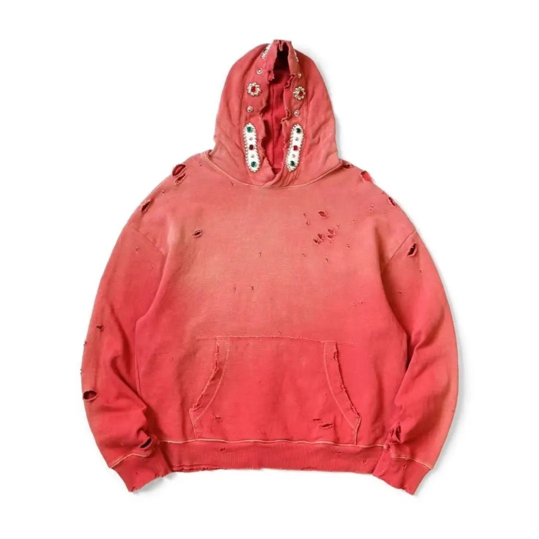 25AW KAPITAL Hirata Kazuhiro Japanese Style Wax Print Washed Damage Gem Hoodies Men Hooded Pullover