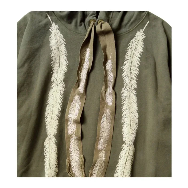 24AW KAPITAL Hirata and Hiroshi Japanese Casual Feather Print Embroidered Loose Men Pullover Hoodie