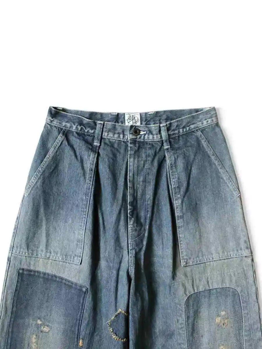 Japan Style Kapital Washed Distressed Patchwork Pants for Men and Women New Arrival Fashion Jeans