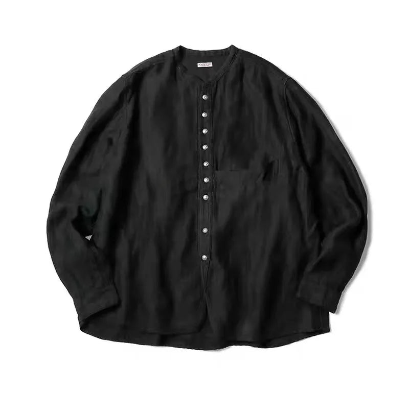 KAPITAL Hirata Kazuhiro Style 24AW Silver Button Cotton Linen Long Sleeved Casual Shirt  for Men Jacket