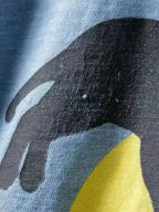 KAPITAL Hirata Hiroshi printed Black Cat and Moon Blue Dyed Short Sleeved T-shirt Women Men Summer Tops