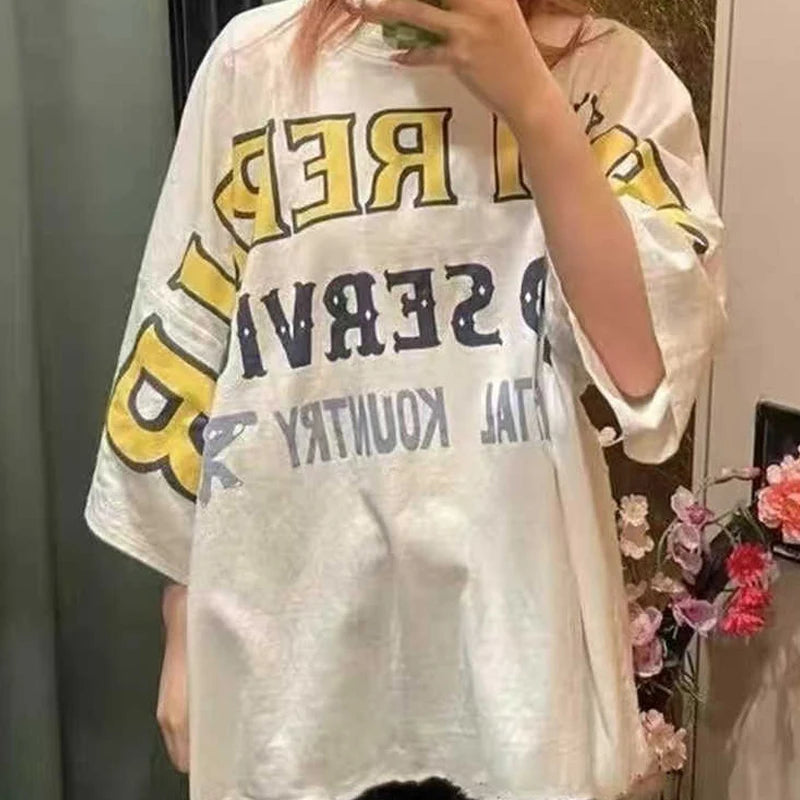 KAPITAL Hirata Japanese Men's and Women's Three-color Letter Printed Loose Casual Round-neck Short-sleeved T-shirt