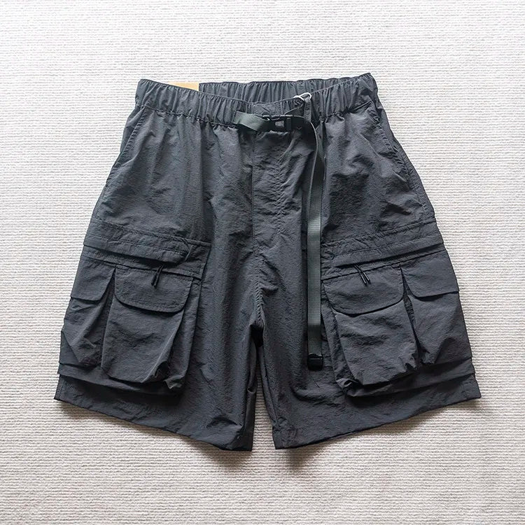 Japanese Outdoor Multi Pocket Workwear Shorts Summer Loose Lightweight Quick Drying Nylon Functional Casual Pants
