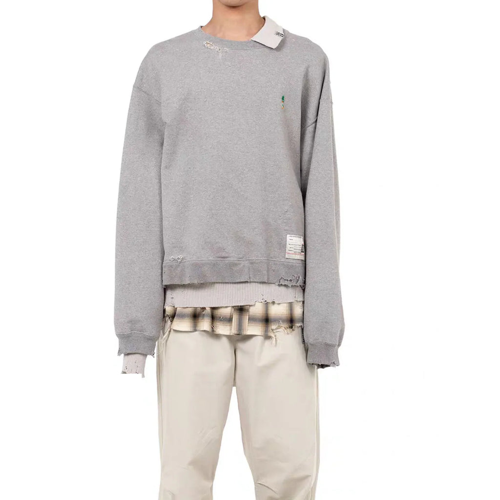 25AW MMY Japanese Washing Water Pullover Old Retro Perforated Layered Round Neck Sweatshirts