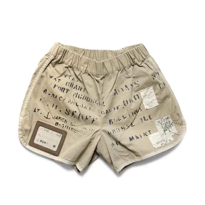 Fashion Brand 21SS KAPITAL Hirata and Hiroshi Letters Distressed Elastic Waist Heavy Washed Casual Shorts Boxers