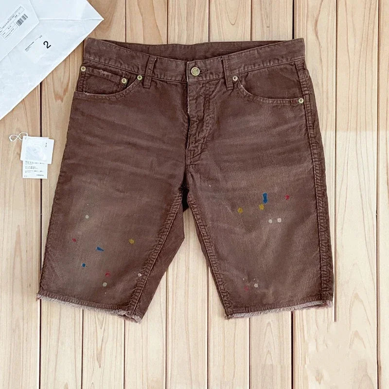 New Arrival 23SS FLUXUS03 Japanese Casual Loose Splashed Ink Corduroy Shorts for Men