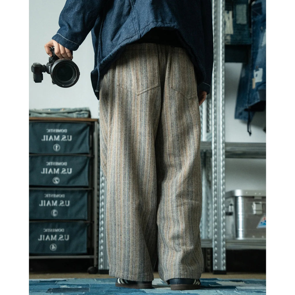 Japanese Retro Style Striped Wide Leg Pants Men's Loose Casual Autumn and Winter Straight Leg Pants