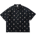 Japanese Retro Geometric Cut Flower Short Sleeved Shirt Summer Casual Loose Cuban Collar Top for Men