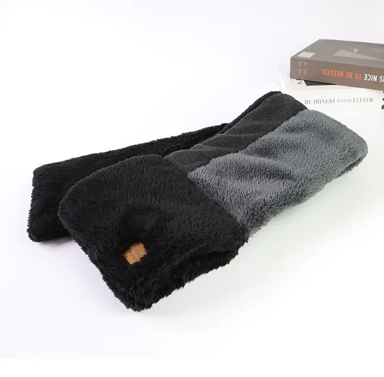 Japanese Autumn Winter Men's and Women's Scarves Velvet Thickened Warm Cross Scarf Color Blocked Outdoor Windproof Neck Cover