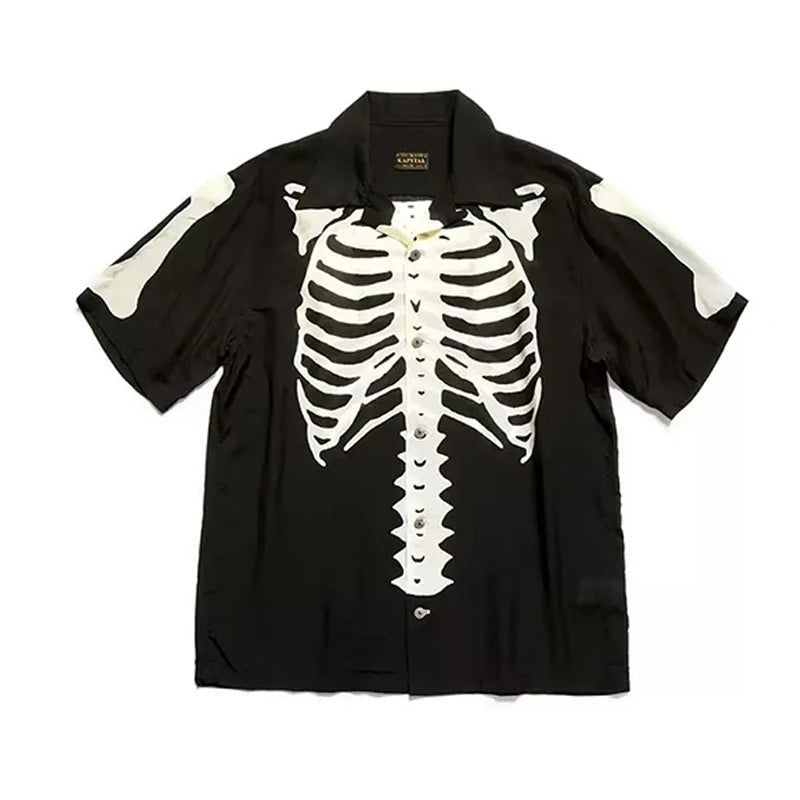 25SS Kapital Hirata Kazuhiro's Japanese Retro Bone Print Unisex Loose Short Sleeved T-shirt for Men