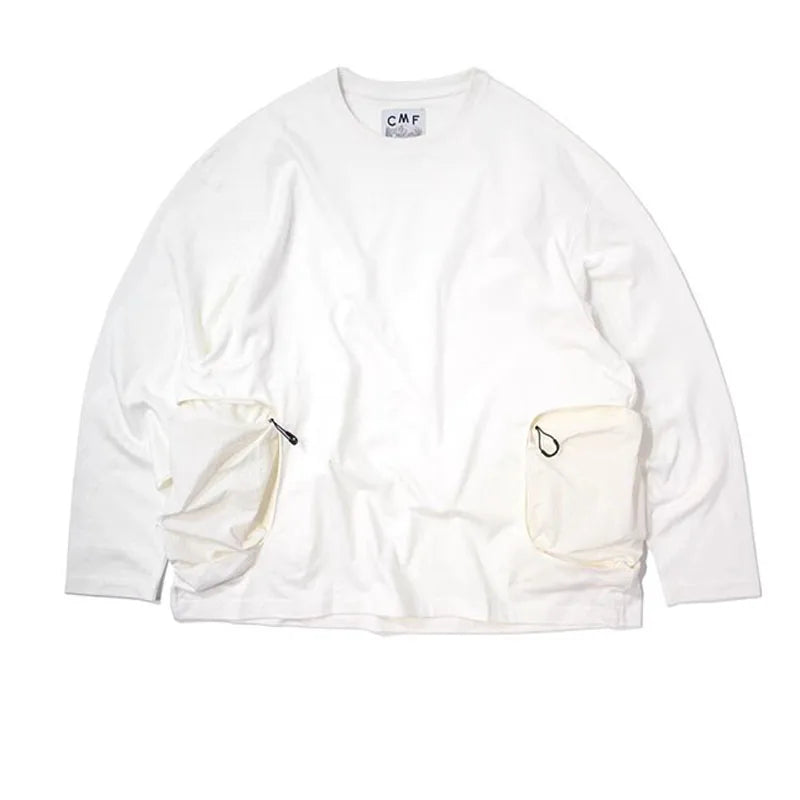 Hot Selling CMF Men's and Women's Outdoor Spliced Long Sleeved T-shirt with Nylon Pocket Loose Cotton Base Pullover