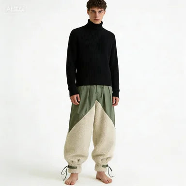 KAPITAL Hirata Hohiro Lamb Cashmere Spliced Amekaji Work Casual Style Men's Loose Green Harlan Pants