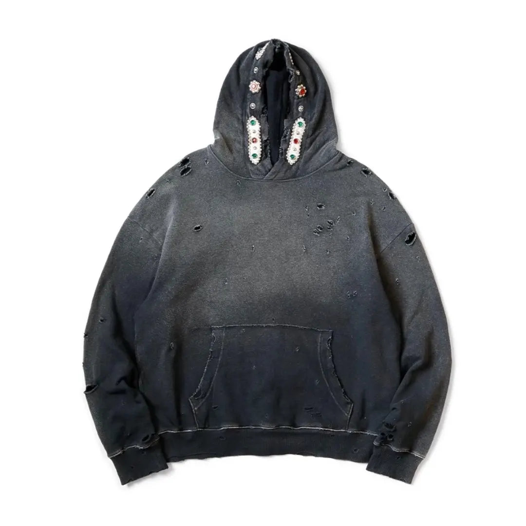 25AW KAPITAL Hirata Kazuhiro Japanese Style Wax Print Washed Damage Gem Hoodies Men Hooded Pullover