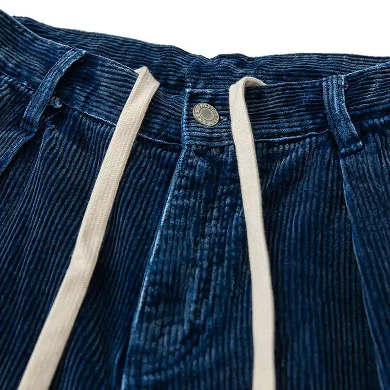 Vintage Blue Dyed Indigo Textured Casual Pants High Gram Heavy Fleece Trousers for Men Non Kapital