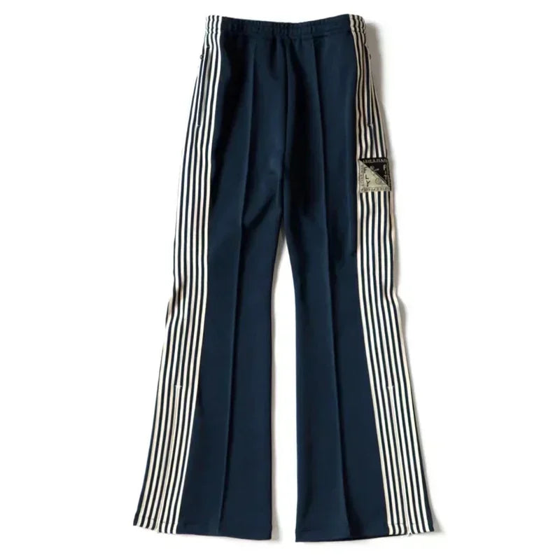 22aw Kapital Hirata Kazuhiro Japan Style Tricolor Polyester Side Zipper Vertical Stripe Elastic Popular Loose Pants for Men