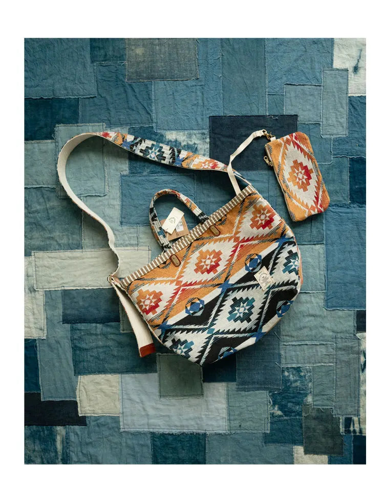 Japanese Retro Horner Ethnic Style Coarse Canvas Bag Crossbody Single Shoulder Handbag