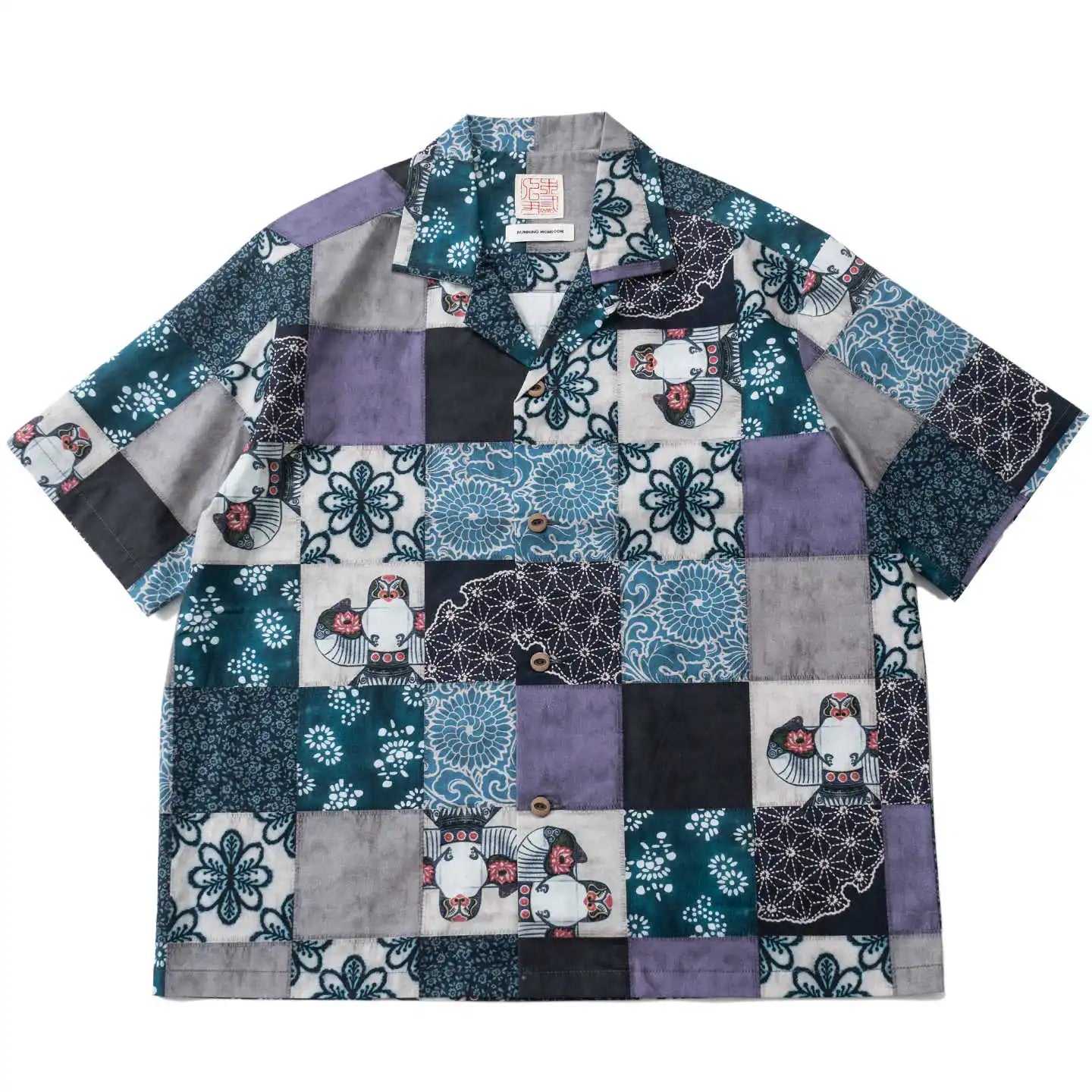 Summer Style New Chinese Retro Pattern Loose Silhouette Casual Cuban Collar Men's and Women's Shirt Trend