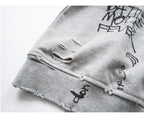 American Retro Washed Distressed Hand Drawn Graffiti Printed Round Neck Hoodie for Men and Women Loose Casual Top