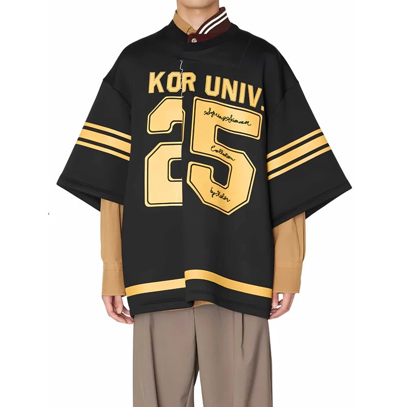 25SS KOLOR Abe Casual Splicing Letter Printed Baseball T-Shirts Loose Short Sleeve Loose Tees