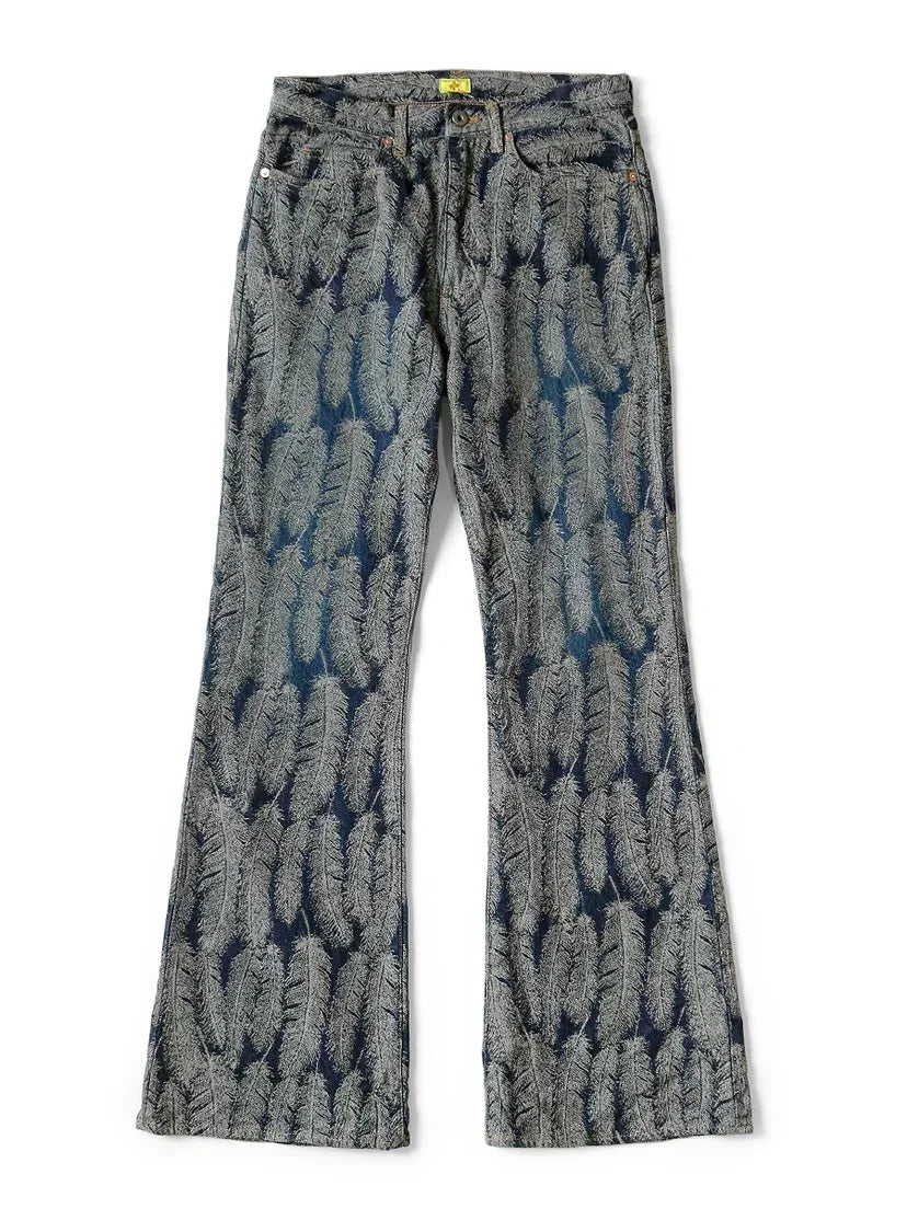 New Japanese Style Kapital Hirata and Hiroshi Casual  Men's Women's Loose Denim Jacquard Feather Flared Pants Versatile
