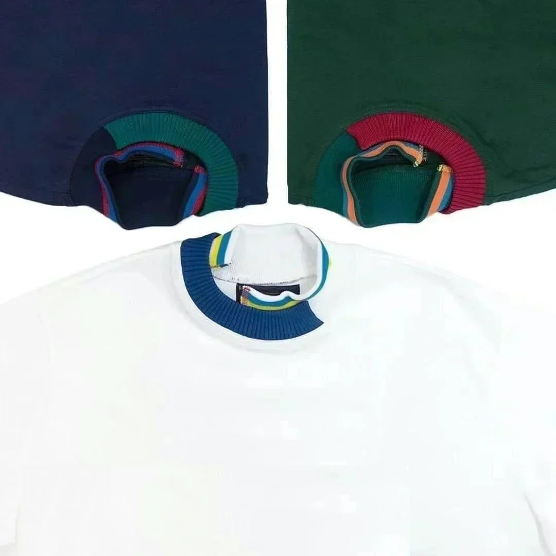 23SS KOLOR Abe Runyi Exclusive Japanese Tees Tri Color Cotton Irregular Contrast Round Neck Loose Short Sleeve T-shirt for Men