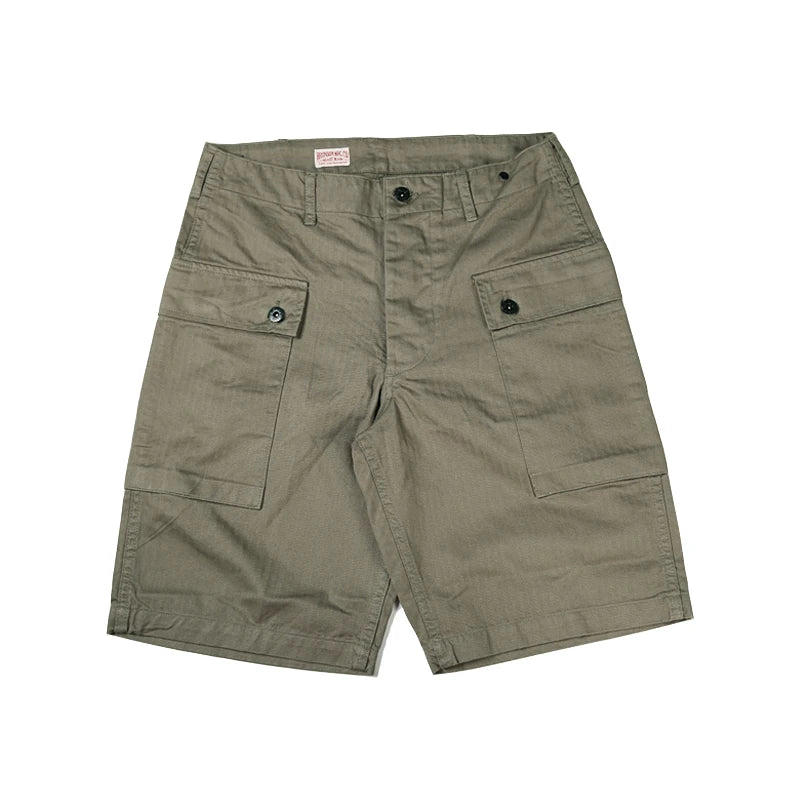 New Herringbone Twill Shorts with Multiple Pockets Men's Army Green Shorts
