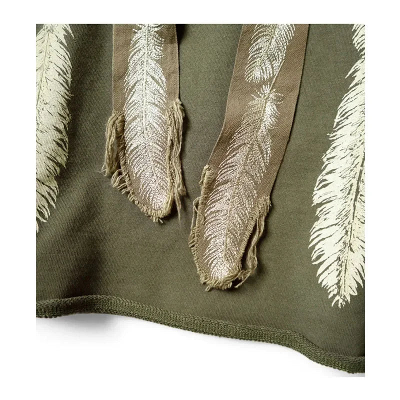 24AW KAPITAL Hirata and Hiroshi Japanese Casual Feather Print Embroidered Loose Men Pullover Hoodie