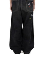 New MMY Sanyuan MIHARA Japanese Style Washed Water Distressed Fun Printed Denim Wide Leg Pants for Men