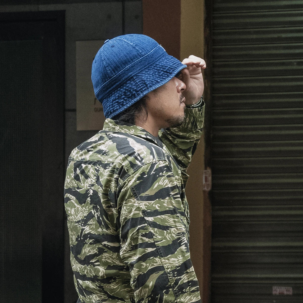 New Denim Fishbone Herringbone Washed Fisherman Hat Blue Dome Fishing Basin Bucket Hat