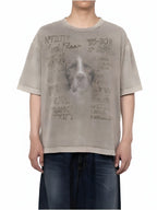 24SS MMY Japanese Casual Pure Cotton Tees for Men Round Neck Washed Retro Printed Short Sleeved T-shirt