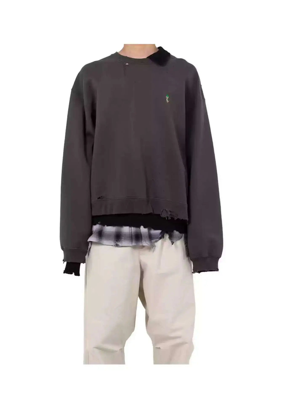 25AW MMY Japanese Washing Water Pullover Old Retro Perforated Layered Round Neck Sweatshirts