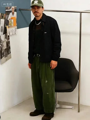 24AW Abe Run Collection Available in Two Colors Casual Trendy Vintage Men's and Women's Loose Light Core Velvet Pants