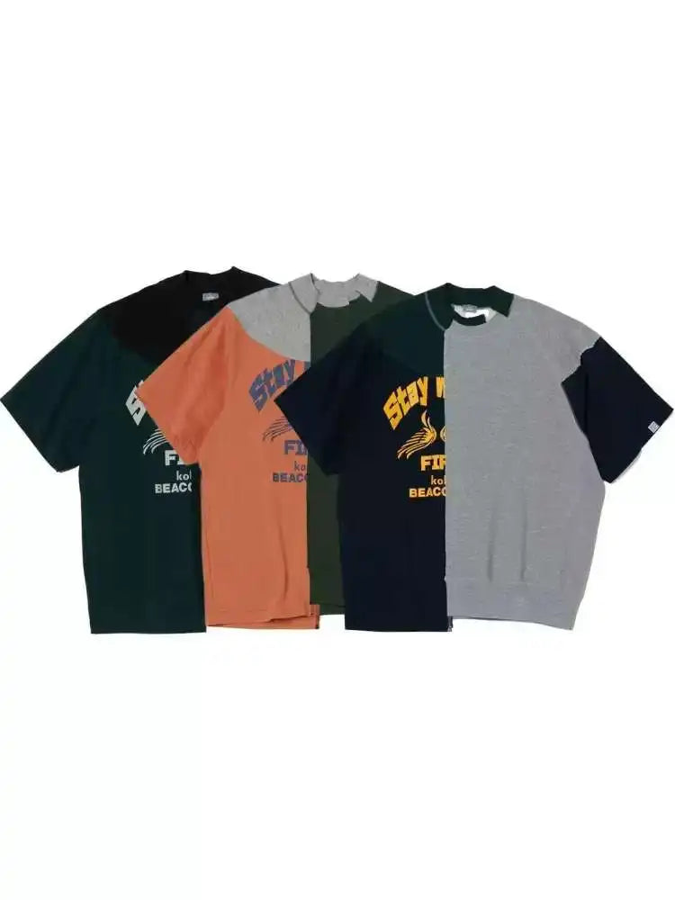 25SS Abe Run Japanese Retro Patchwork Printed Casual Short Sleeved T-shirt Women and Men Tees