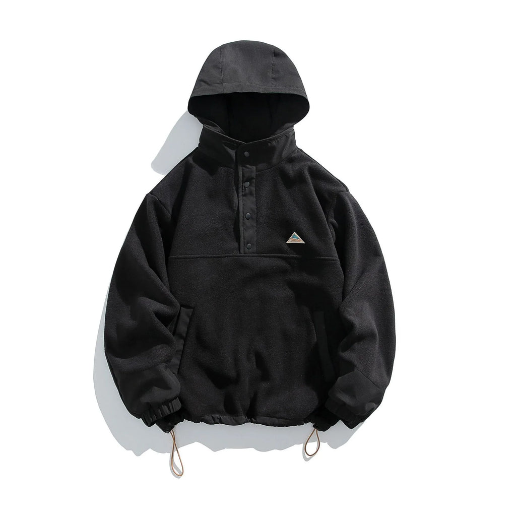 Japanese Retro Fleece Couple Pullover Top Casual Hooded Sweatshirt Men's and Women's Plus Fleece Jacket