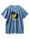 KAPITAL Hirata Hiroshi printed Black Cat and Moon Blue Dyed Short Sleeved T-shirt Women Men Summer Tops