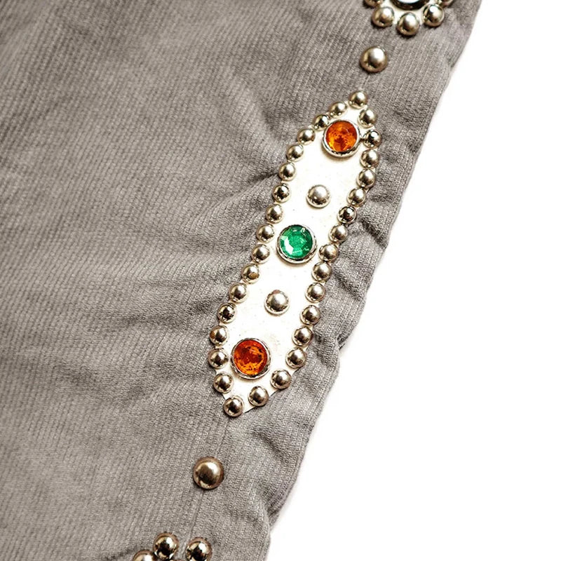 Japan Style Kapital Corduroy Side Gemstone Inlaid Casual Pants Straight Leg Denim Jeans for Men New Arrival