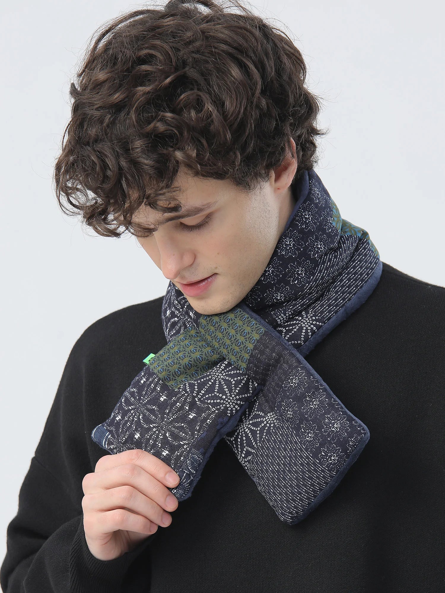 2Autumn and Winter Original Japanese Retro Down Cotton Scarf Ethnic Style Cotton and Linen Men's Scarf Trend